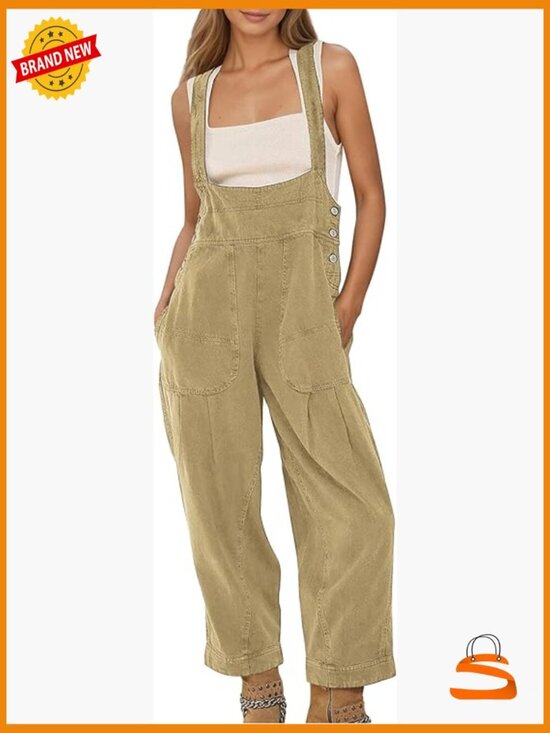 Denim - Denim Overalls Loose Fit Baggy Bib Jumpsuit Barrel Leg Adjustable Straps Pockets